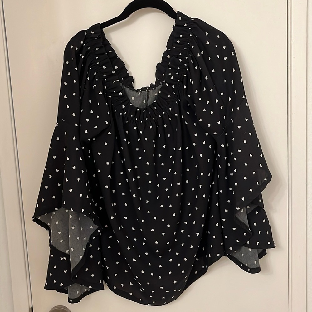 Navy off the Shoulder Heart Print Top